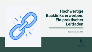 "Beitragsfoto mit blauer Kettenglied-Illustration, Titel 'Hochwertige Backlinks erwerben' und Marke 'Timo Specht Online Marketing'.