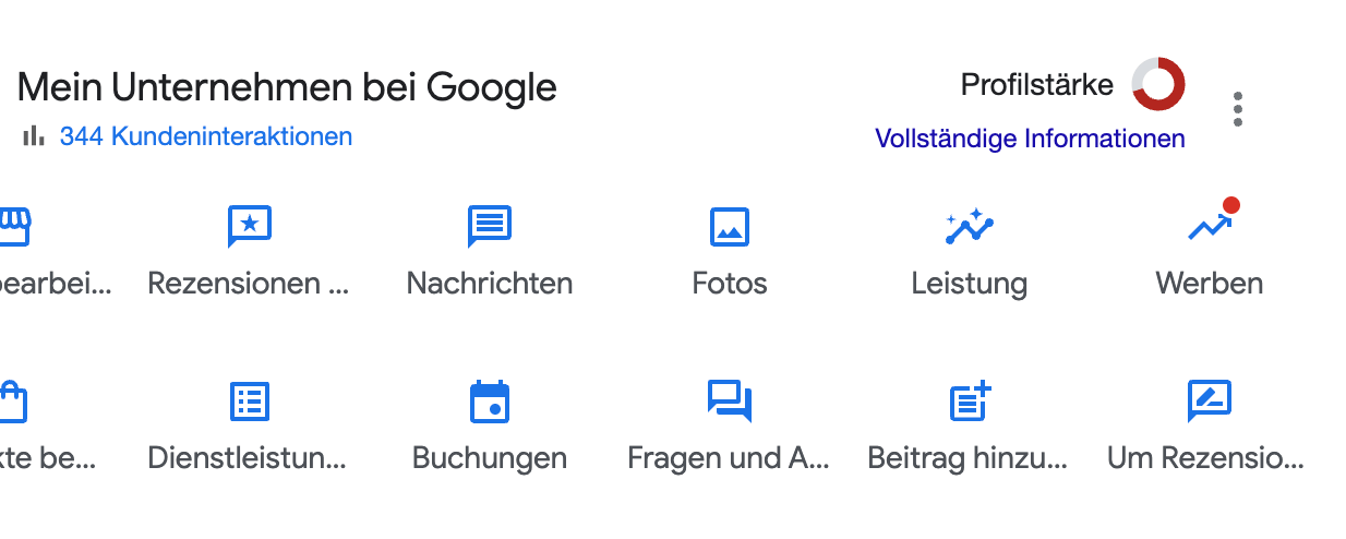 Screenshot über die Bearbeitungsmöglichkeiten bei "Mein Unternehmen bei Google"
