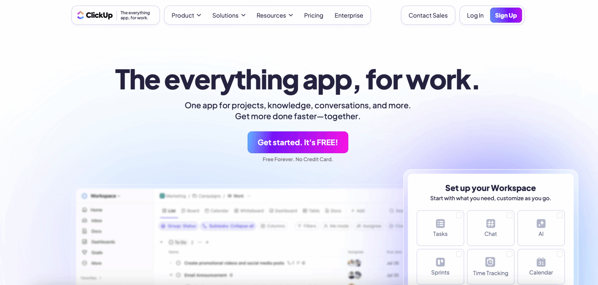 Startseite von ClickUp