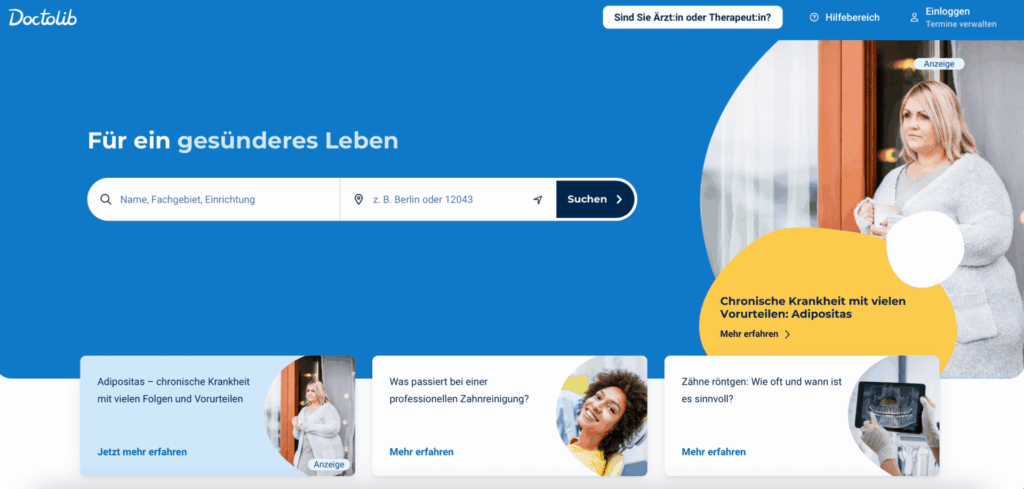 Startseite von Doctolib