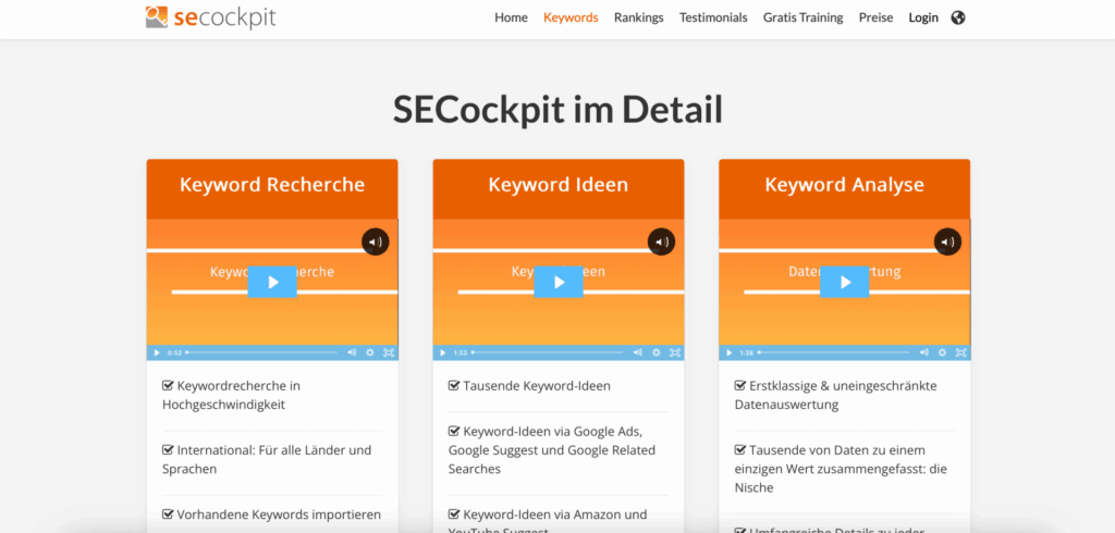Screenshot von SECockpit Keyword Features