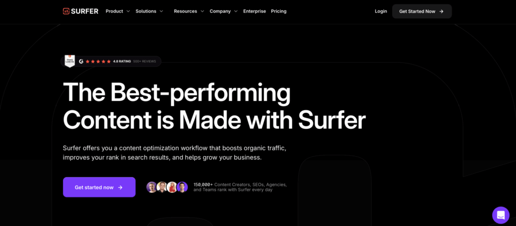 Startseite von SurferSEO
